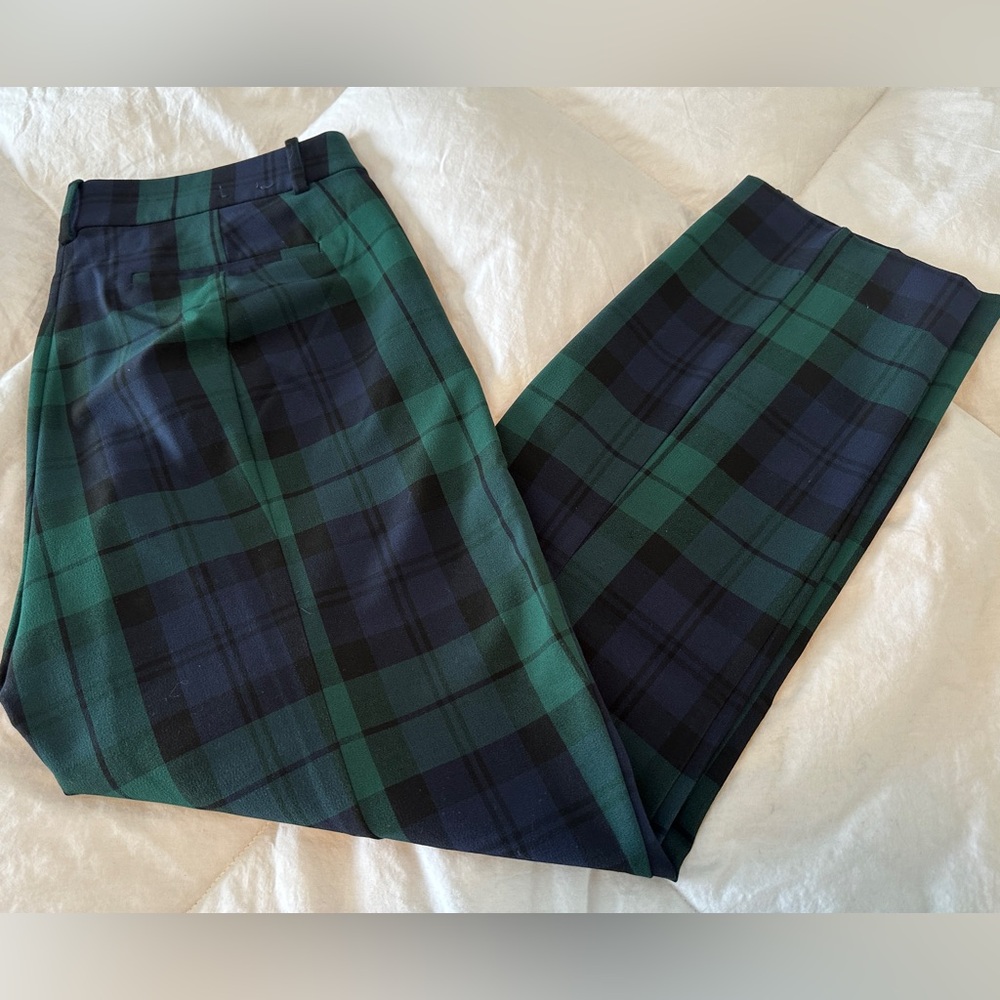 J. Crew Women’s Ruby Crop Green & Navy Plaid Pant sz 10